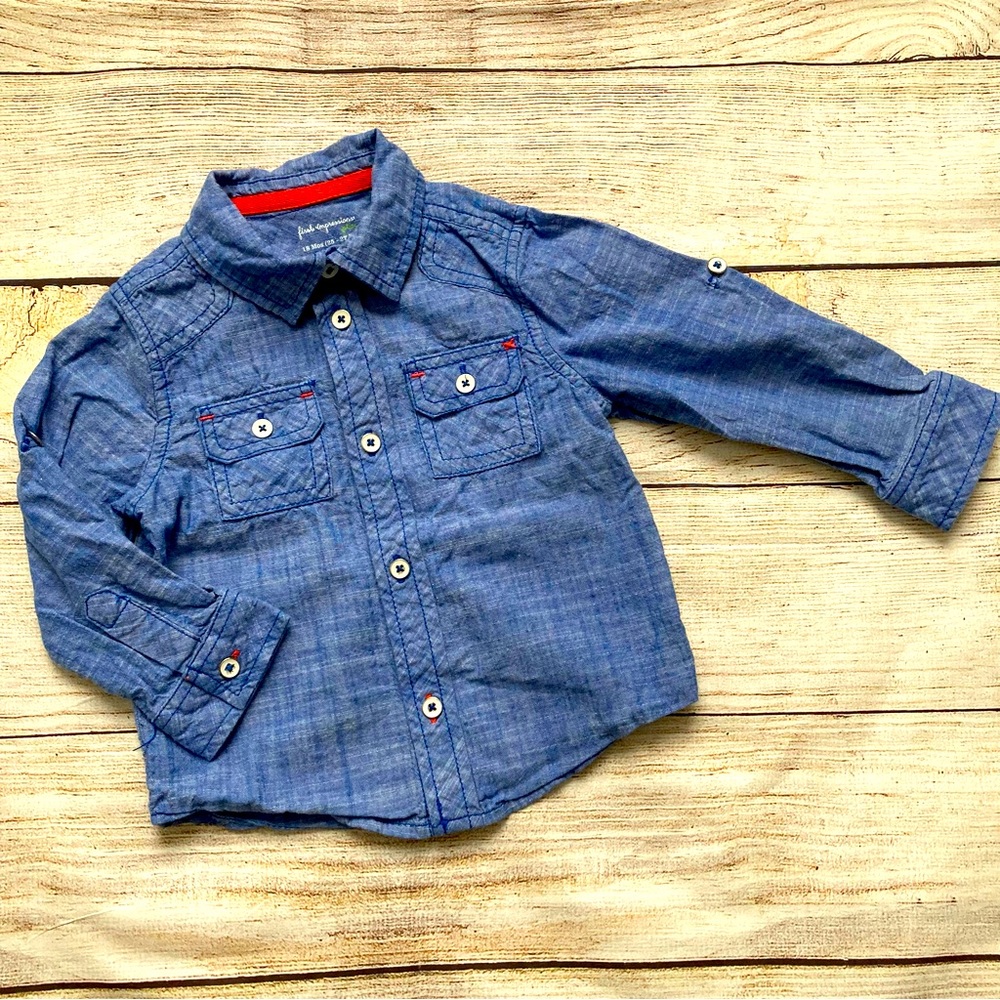 First Impressions Chambray Button Down Long Sleeve Shirt Boys 18 Months